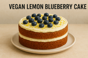 Vegan Lemon Blueberry Cake displayed on a plate